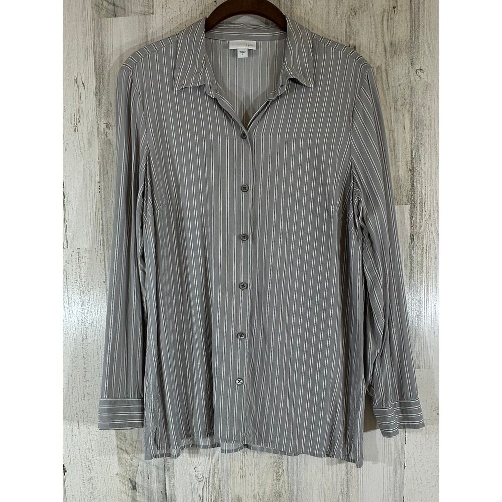J Jill‎ Button Front Blouse Tunic Size Small Gray Pin Stripe Viscose Loose Fit